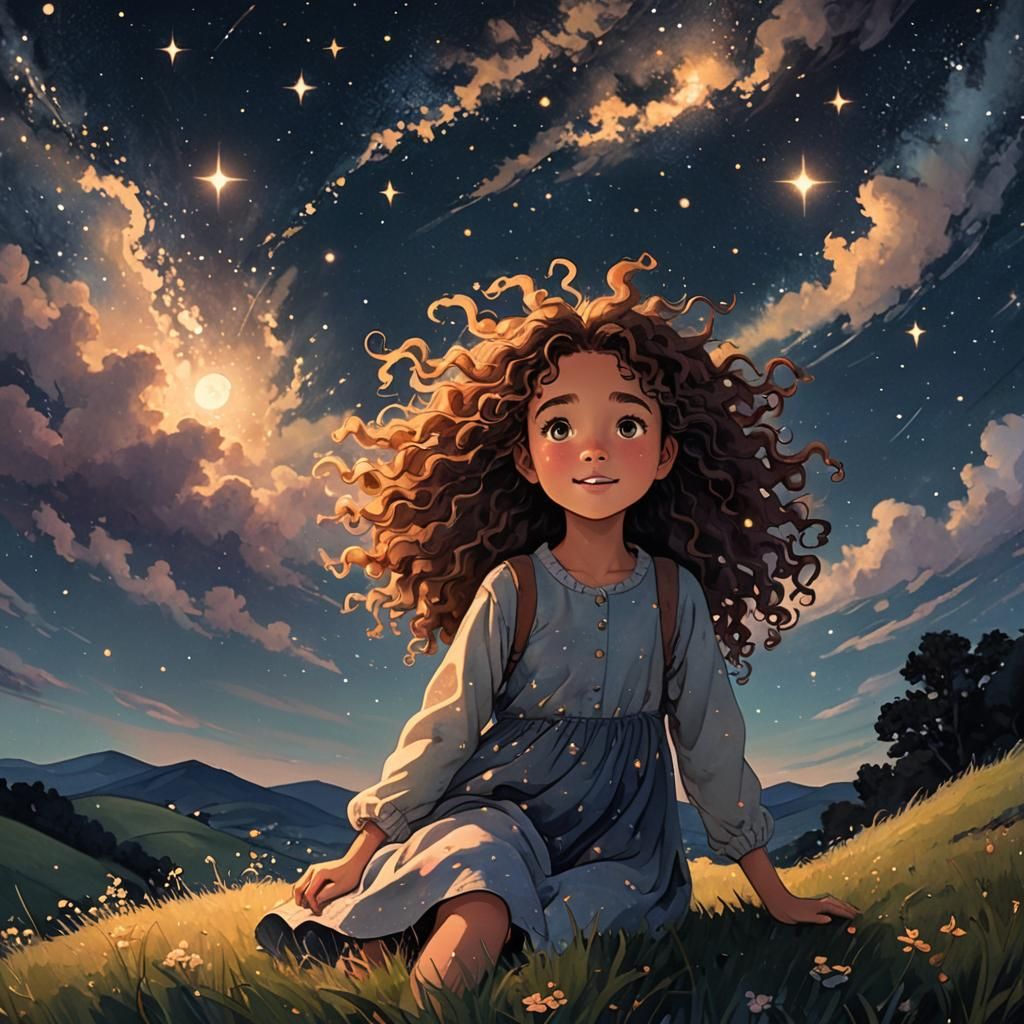 Dreamlike Starry Night Animation in Whimsical Style