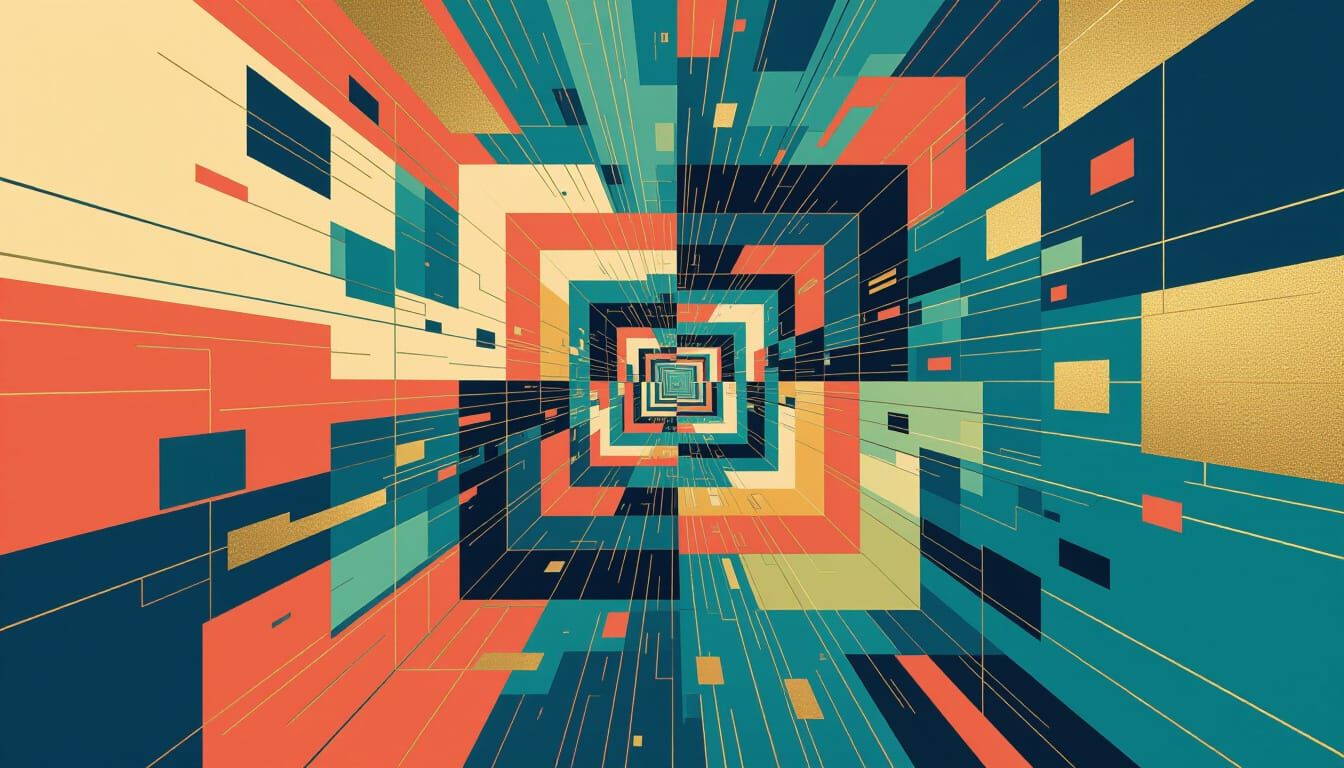 Dynamic Cubes and Squares in Cyberpunk Surrealism