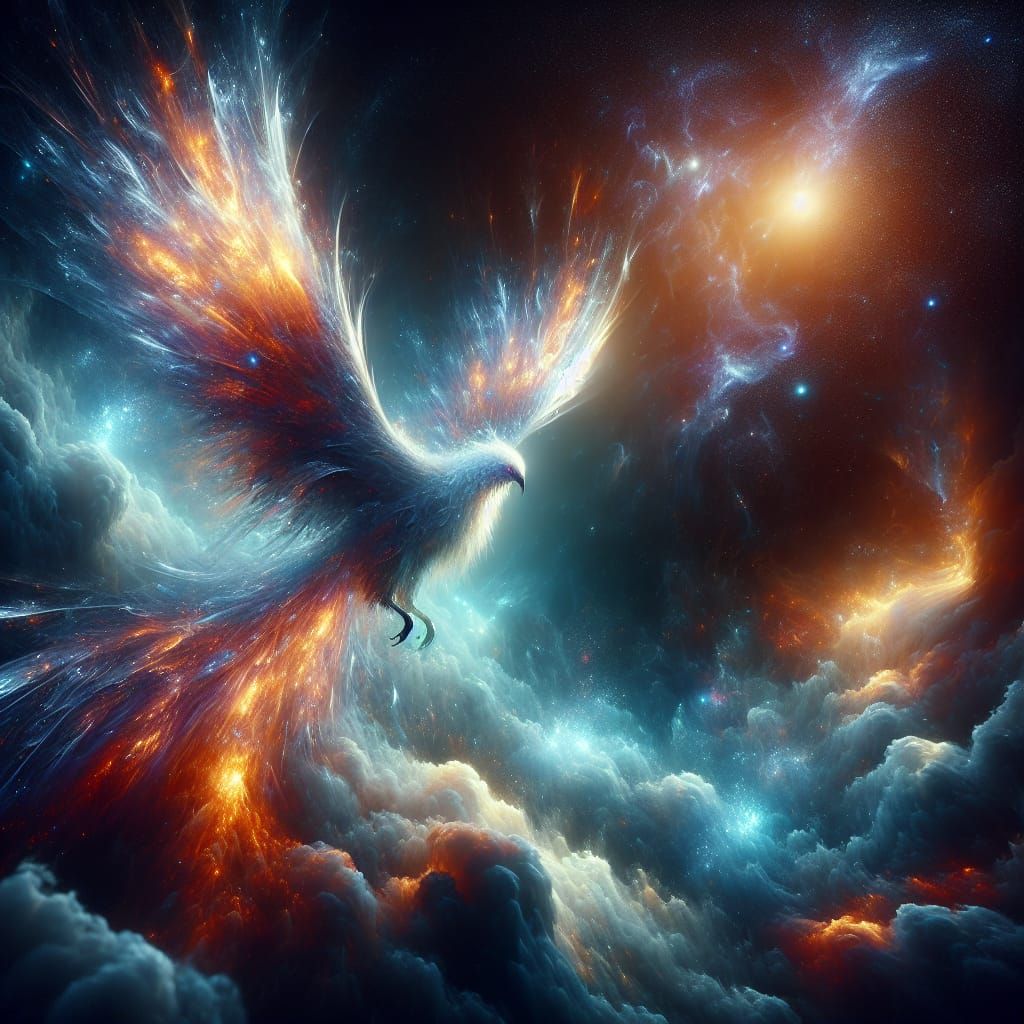 Cosmic Bird of Stardust and Fire Soaring Through Nebula