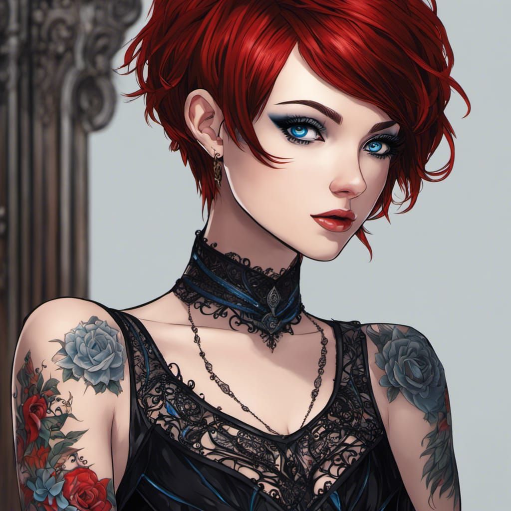 Gothic Woman Portrait in Anime Style