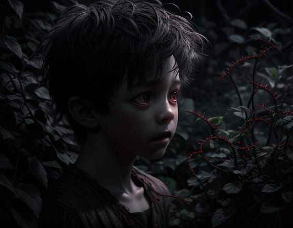 Demonic Vines Envelop Lost Child in Ethereal Garden