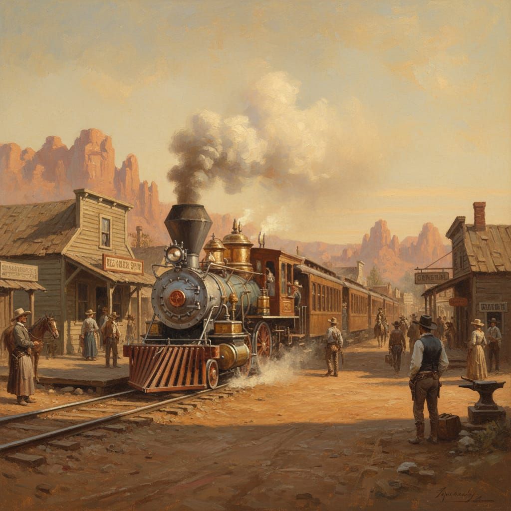 Vintage Steam Locomotive in an Old West Town