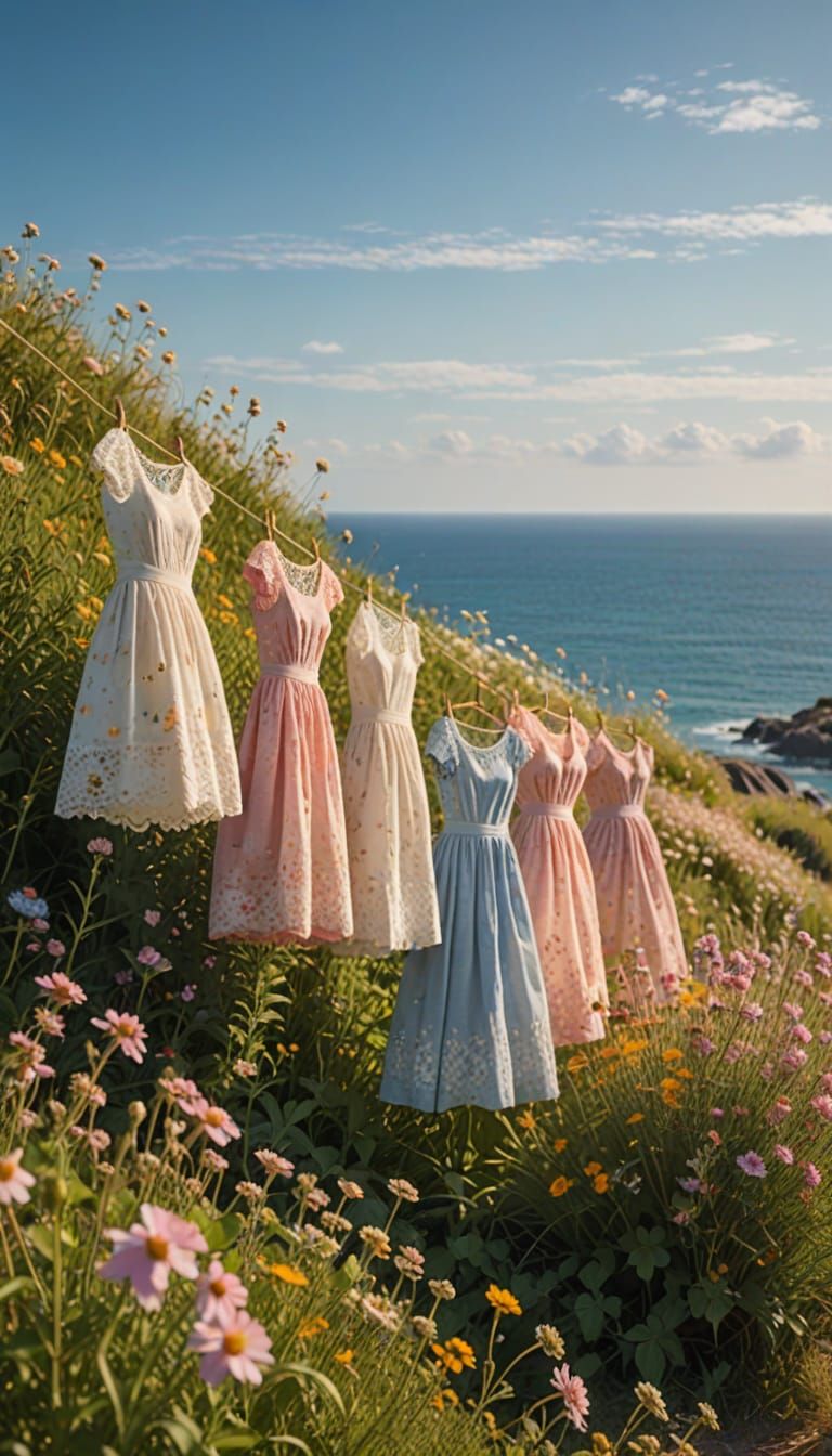 Miniature Dresses on a Whimsical Ocean View Clothesline