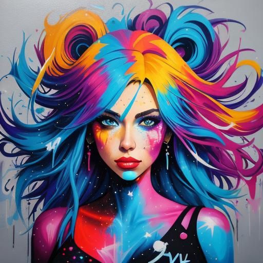 Girl with Graffiti Hair in Street Art Style