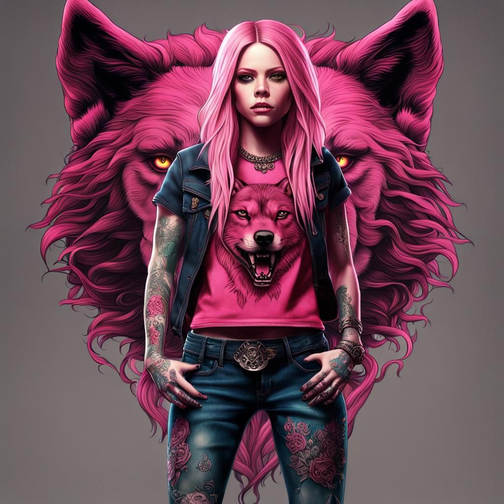 Avril Lavigne as Pink Wolf Tattoo Art