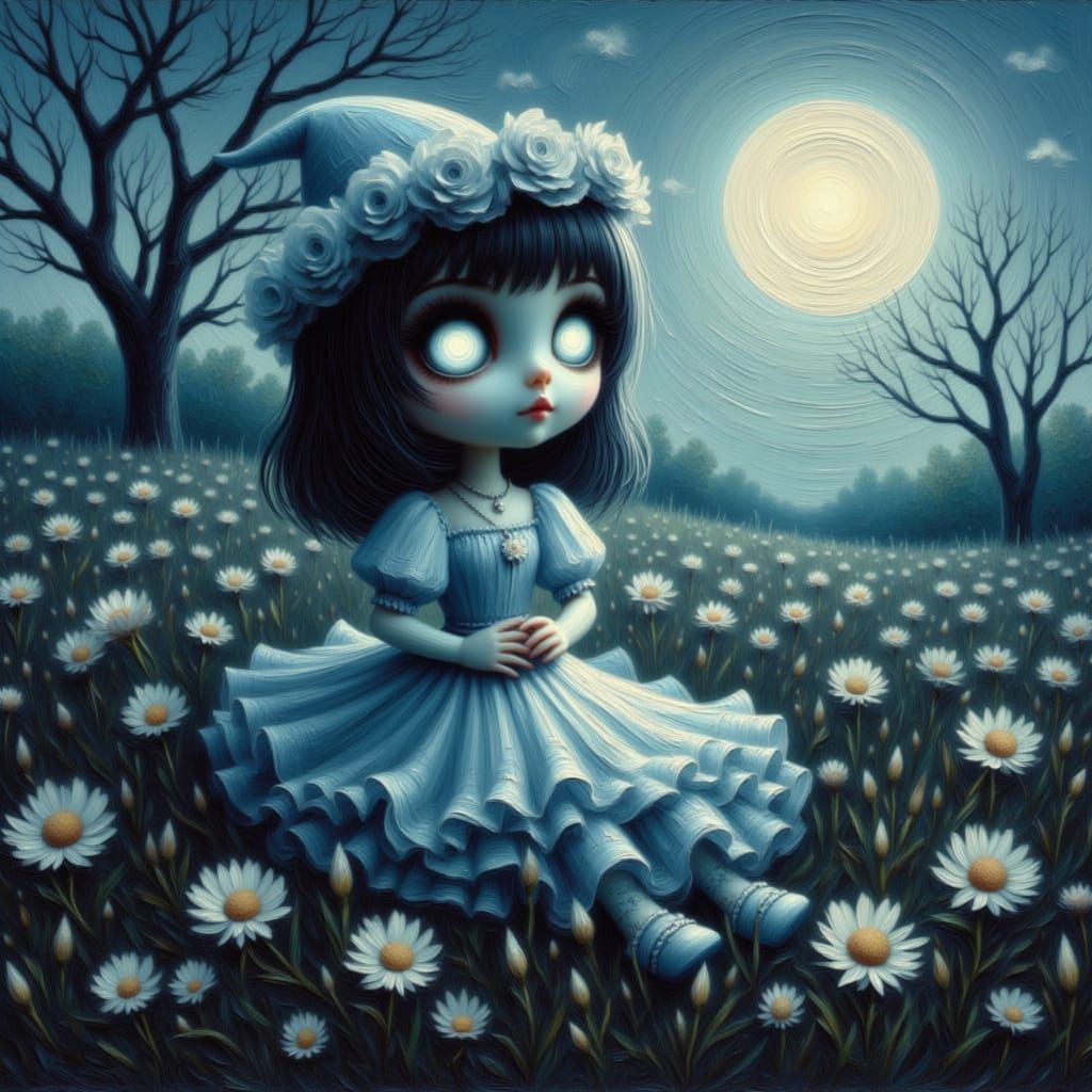 Doll enjoying the moonlit night