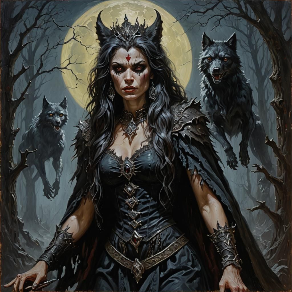 Occult Werewolf Queen in Oil Painting Style