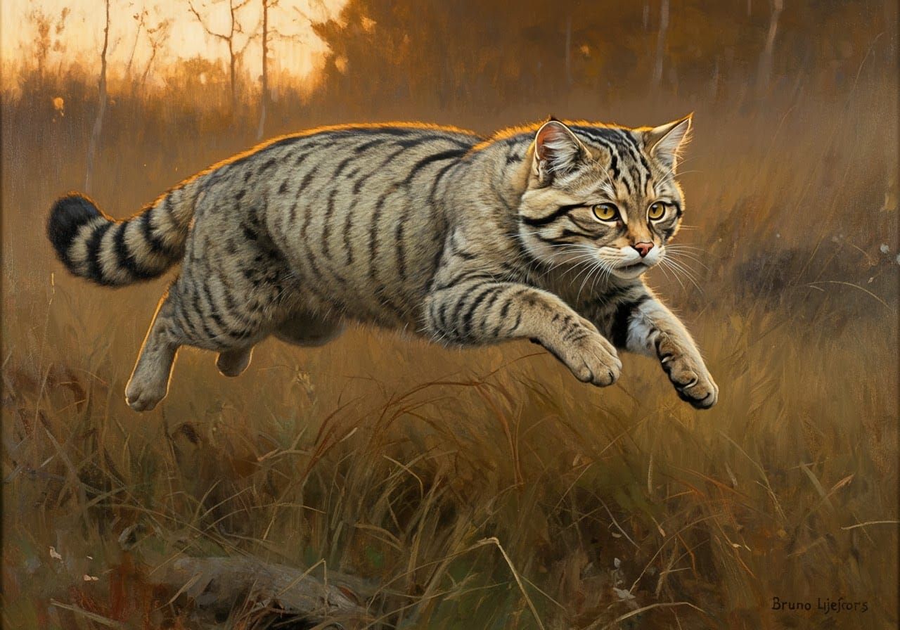 Wildcat Mid-Hunt: A Wildlife Painting