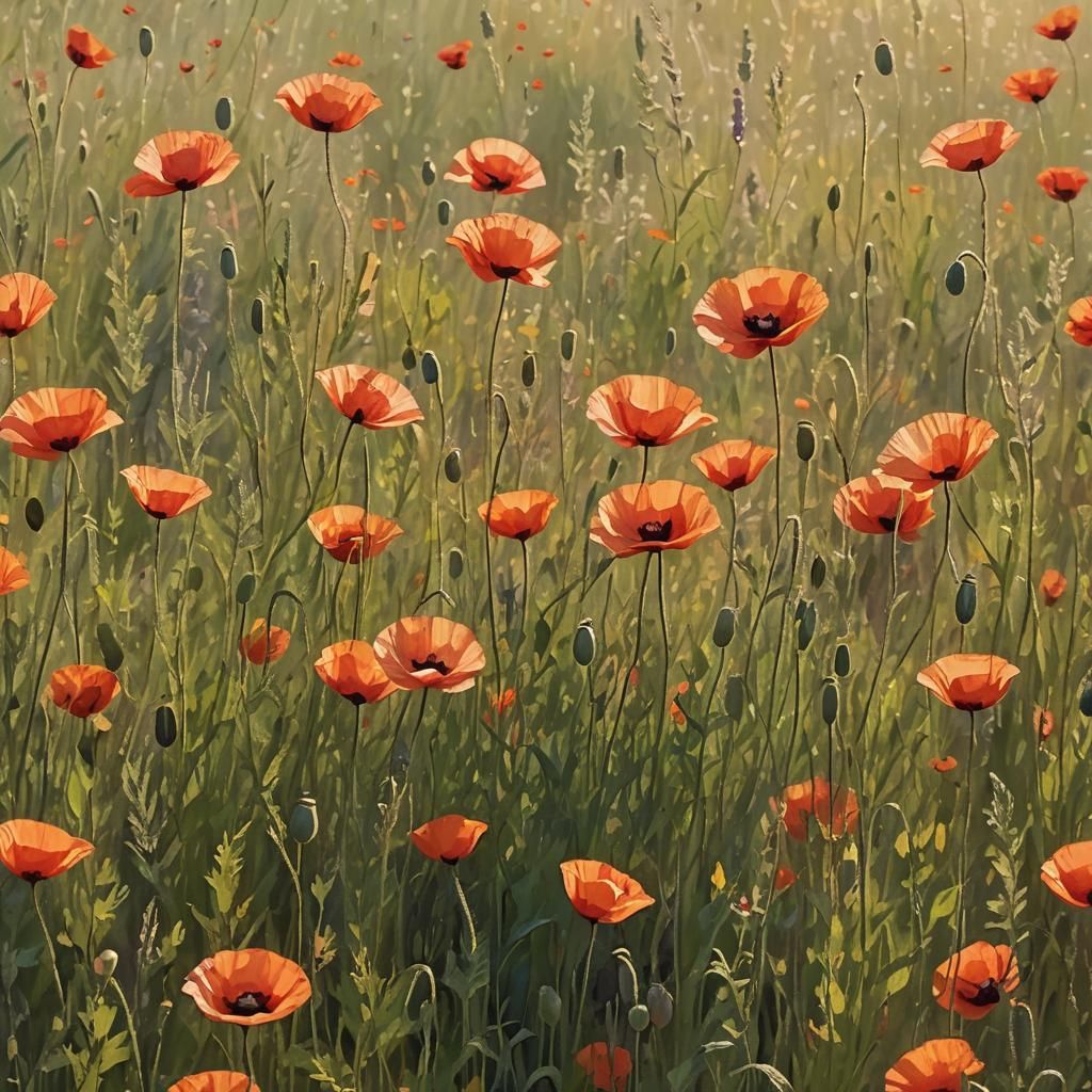 Poppies Bloom in Impressionistic Sunlight