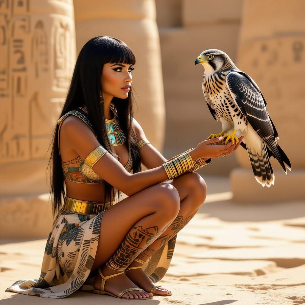 Egyptian Woman with Hawk in Photorealistic Digital Art