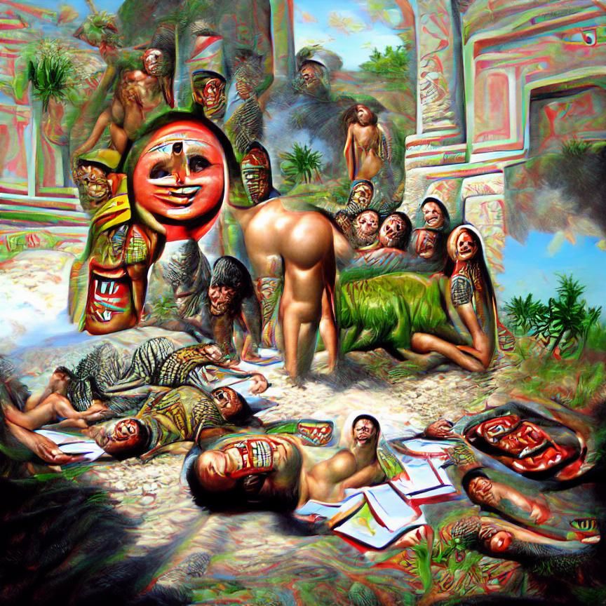 Surreal Carthage Painting in Renaissance Aztec Style