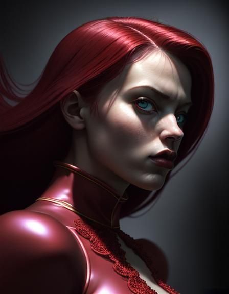 Superhuman in Cherry-Red Costume: Cinematic Digital Art