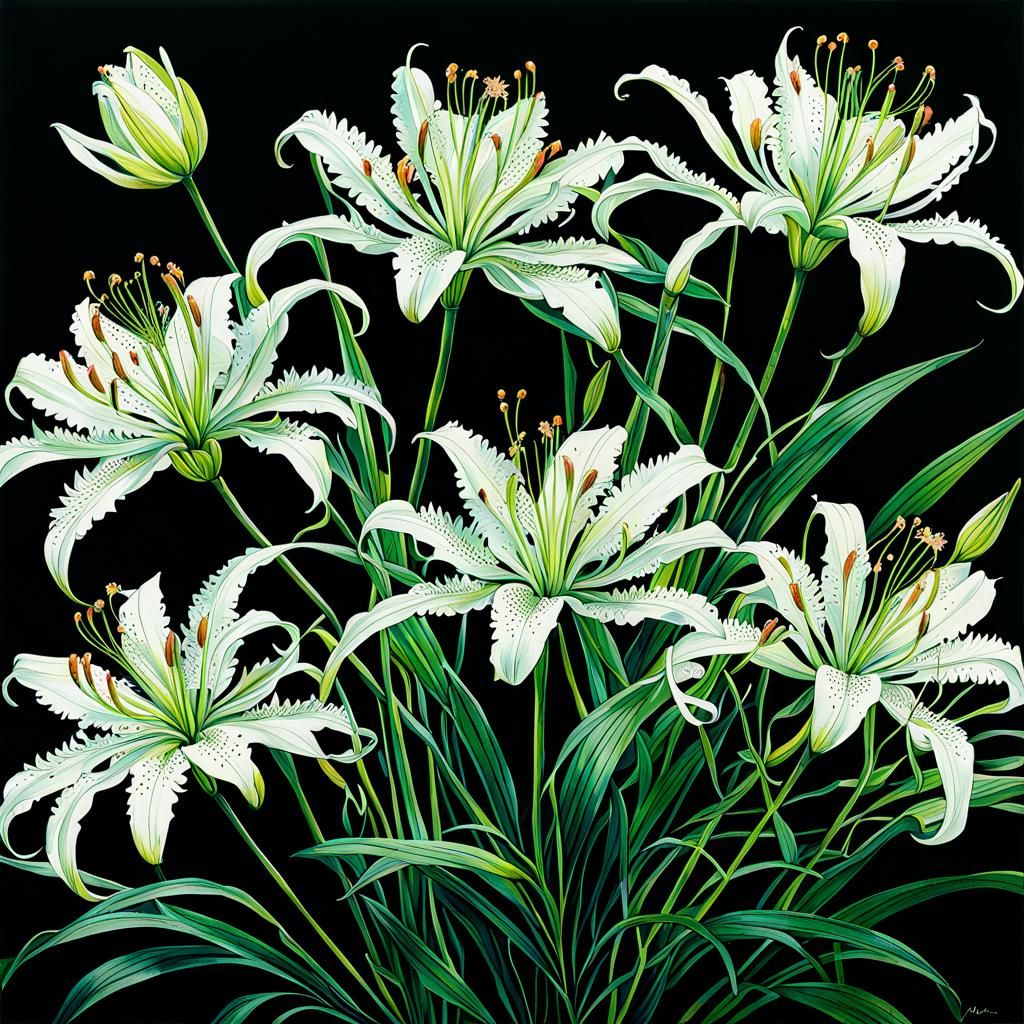 Ink Painting of Spider Lilies Bouquet