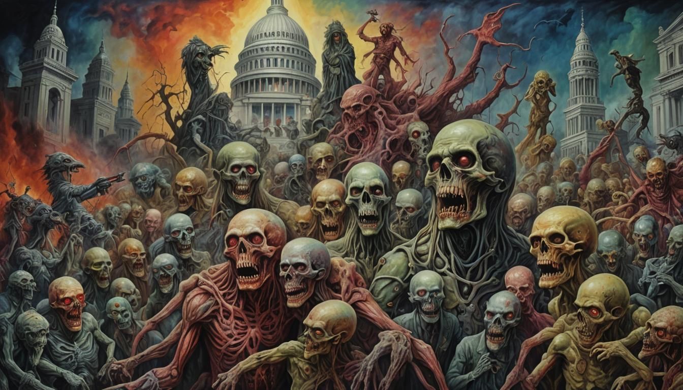Zombie Patriots Insurrection: A Surreal Fantasy Painting