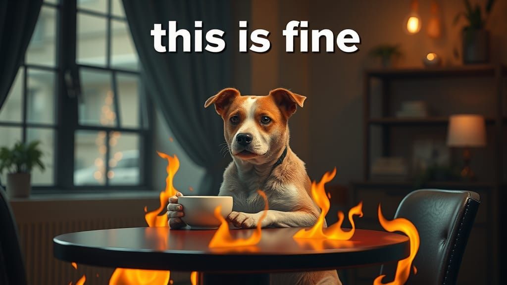Dog in Burning Room Meme, Hyperrealistic 3D Render