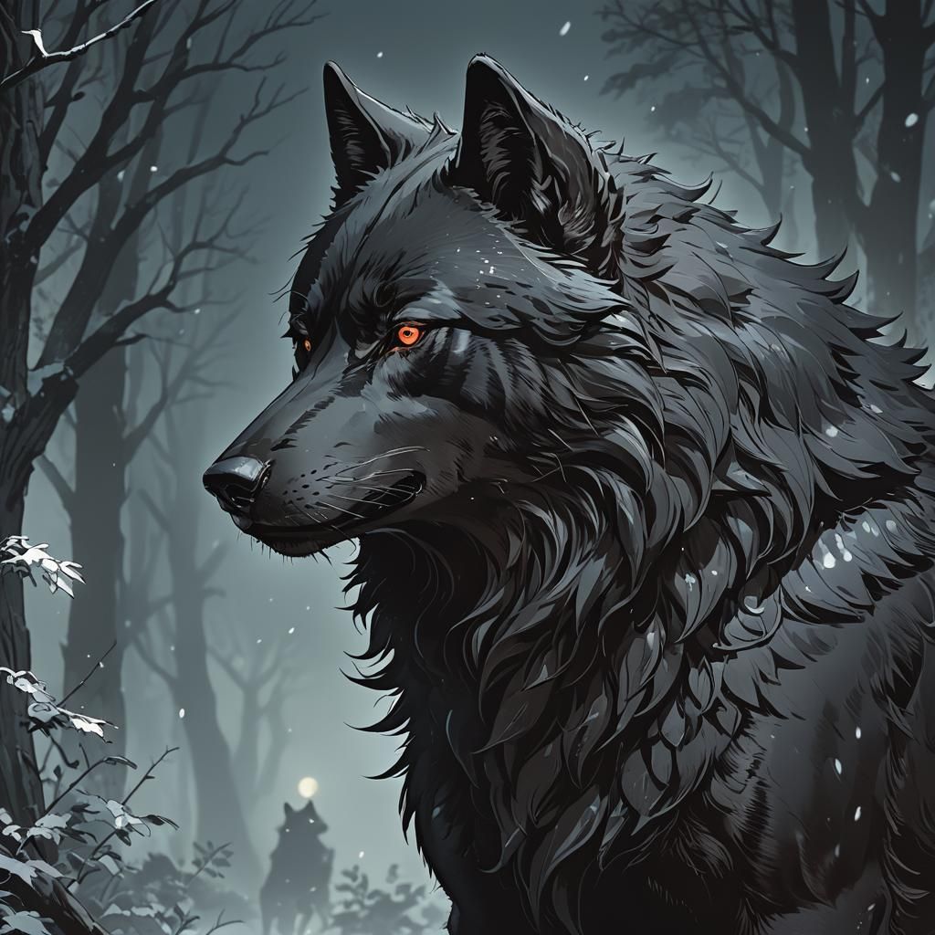 Anime Black Wolf Cel-Shaded Manga Illustration