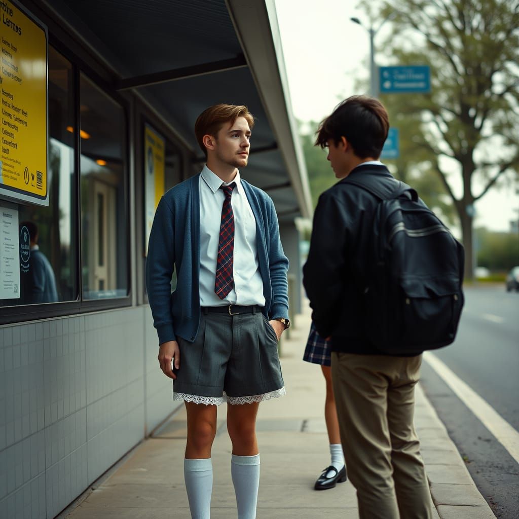 Masculine Man in Feminine School Uniform