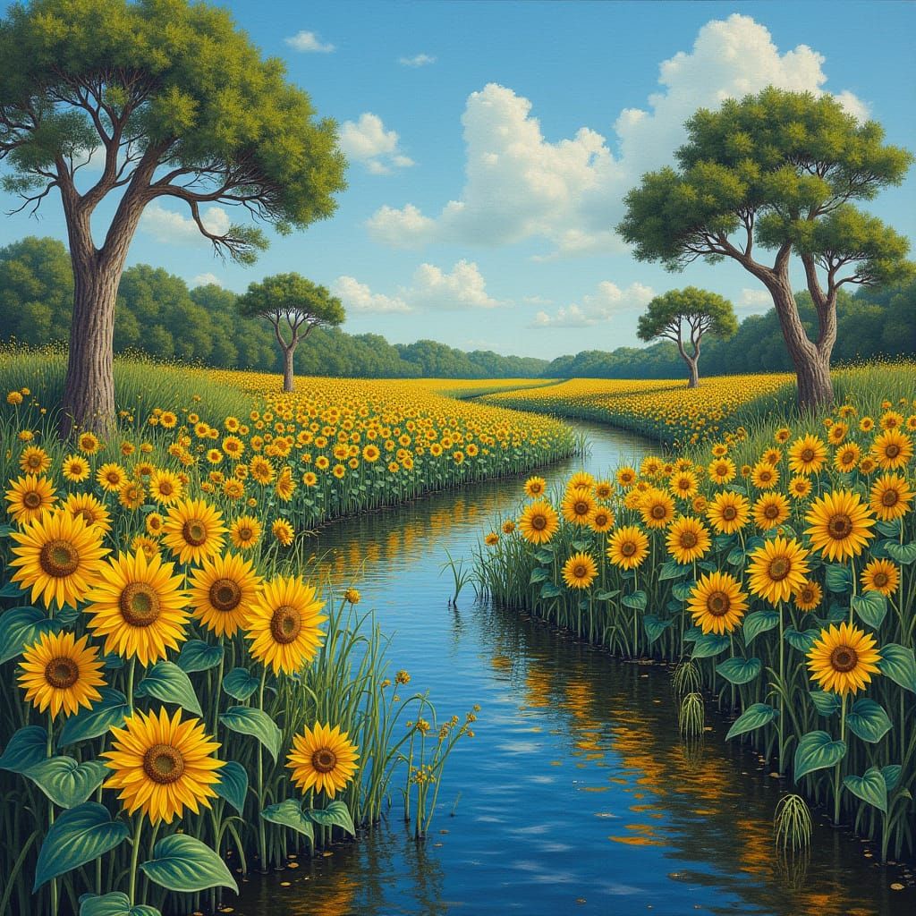 Vibrant Sunflowers in Florida Swamp with Alligators