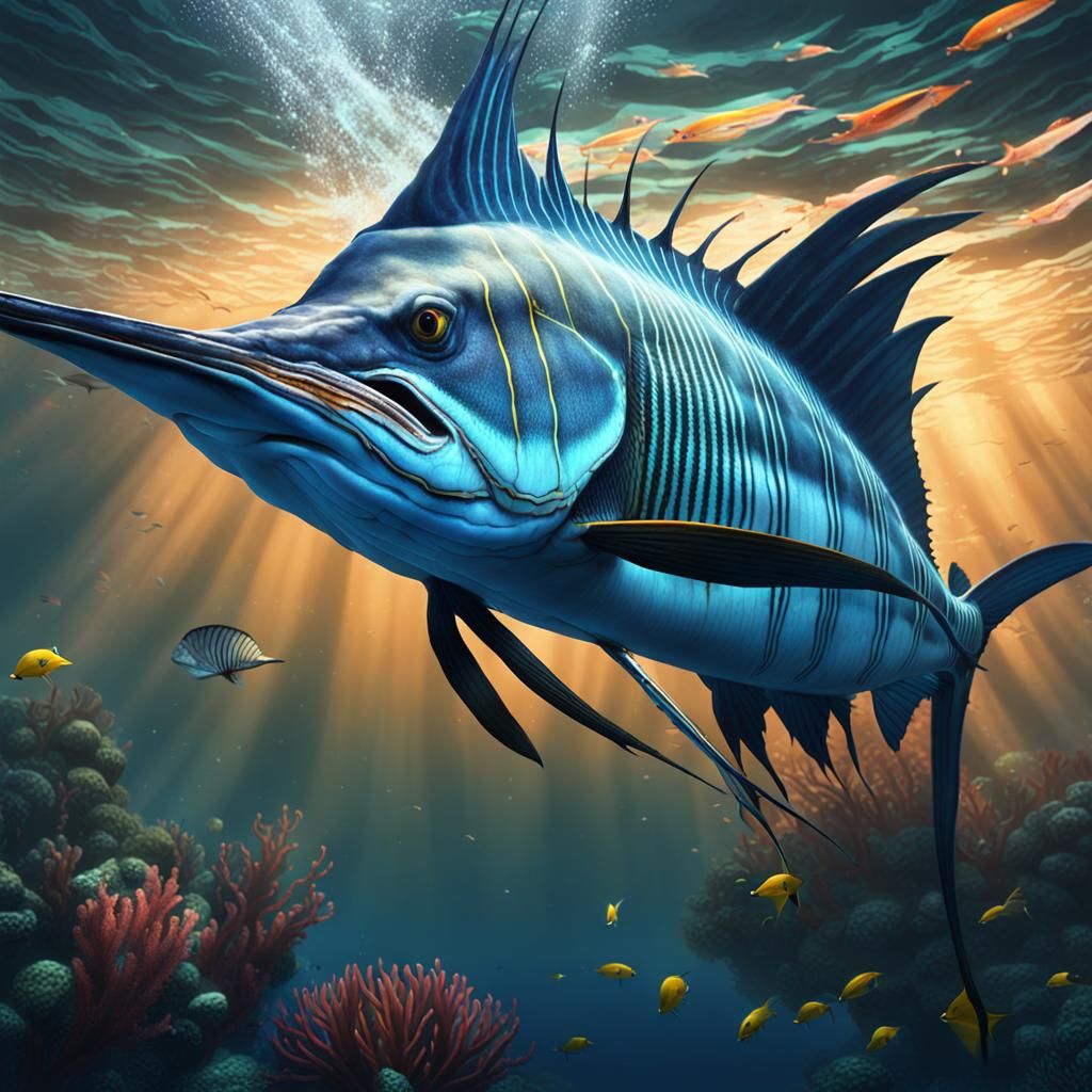 Sailfish Exploring Caribbean Depths: Detailed Matte Painting