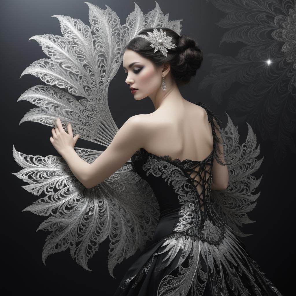 An exquisitely intricate jewellery sculpture in ONLY black a...