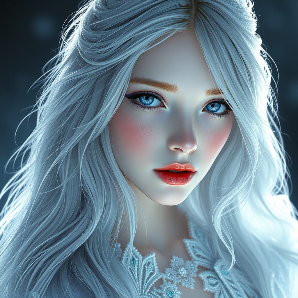 Ethereal Princess with Ash-Royal Hair in High Fantasy