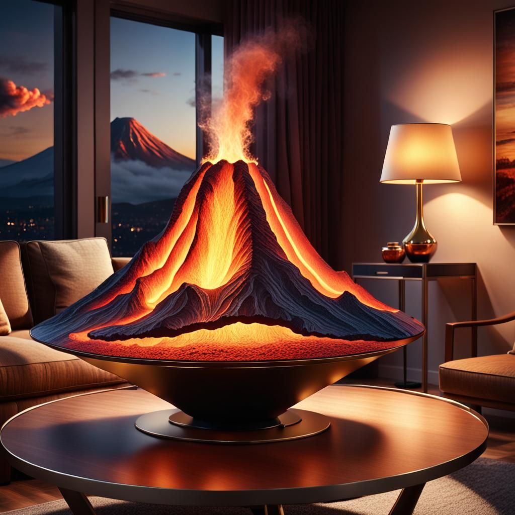 Volcano Lamp in Luxurious Living Room: Digital Art