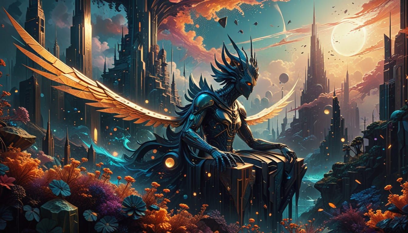 Ethereal City Floating Above Alien Ocean