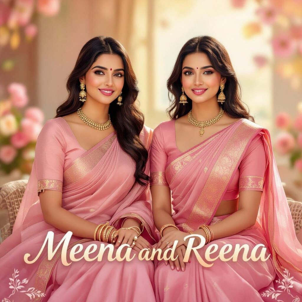 Women in Pink Indian Outfits, Classical Art Style