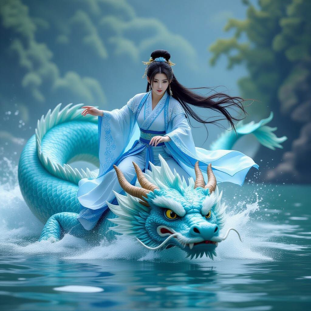 Water Spirit Rides Dragon in Hanfu