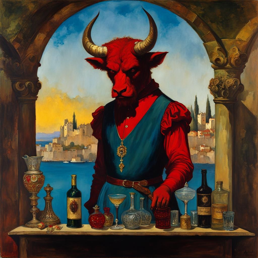 Elegant Demon Dress Shopping in Alcohol Ink Style