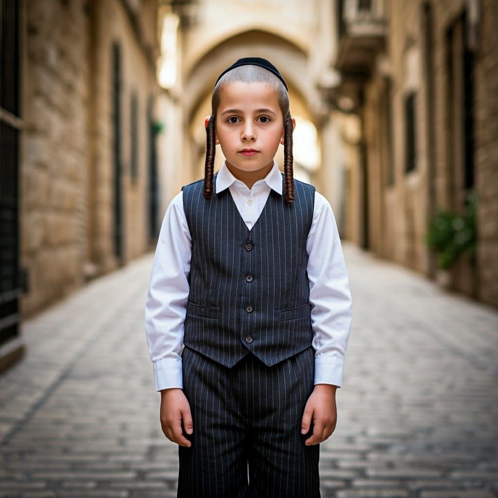 Traditional Hasidic Boy in Shabbat Attire