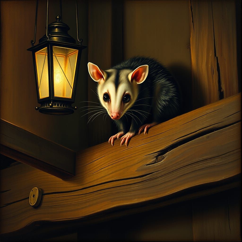 Mystical Possum Illuminated by Lantern Light in Northern Ren...