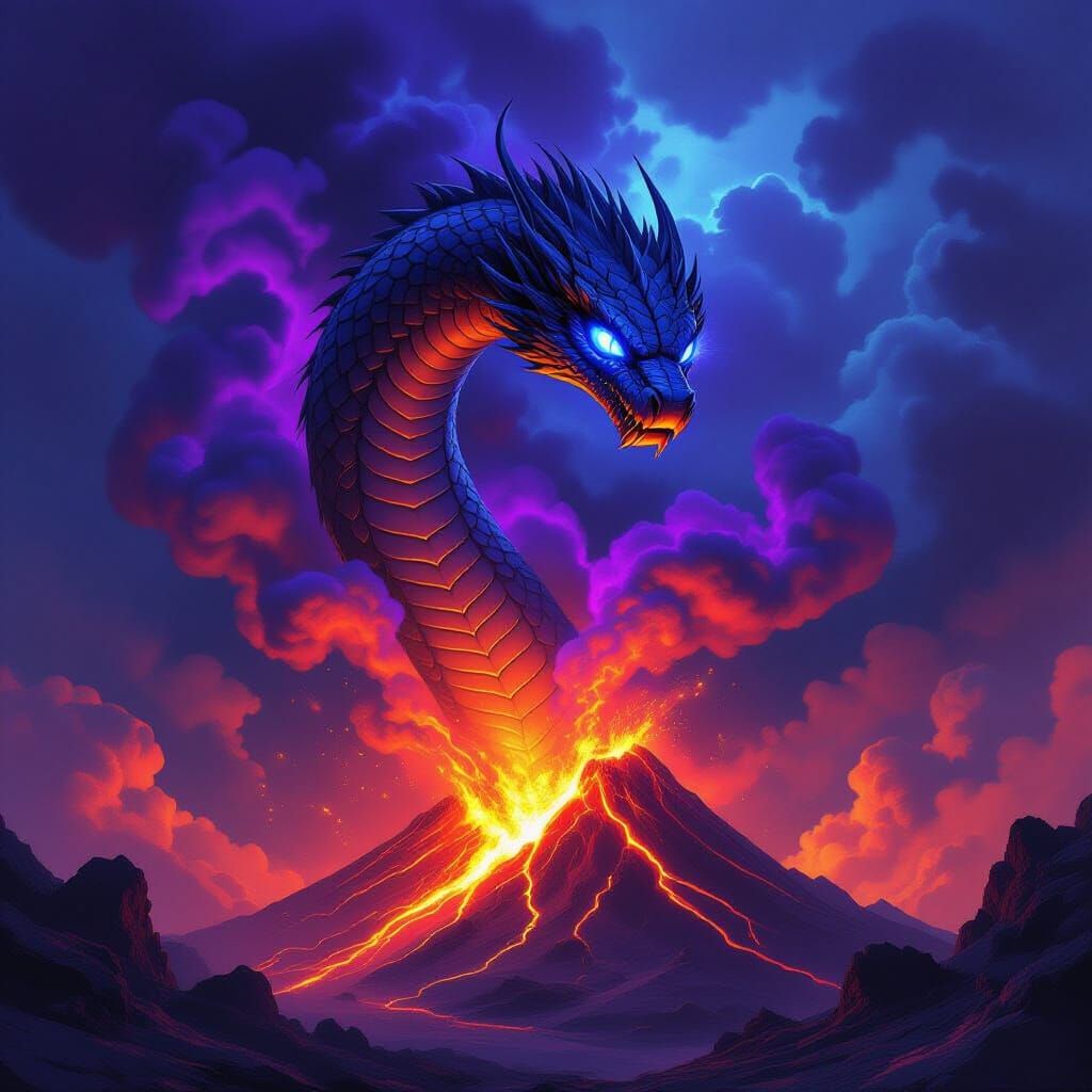 Colossal Serpent Rises From Volcanic Eruption