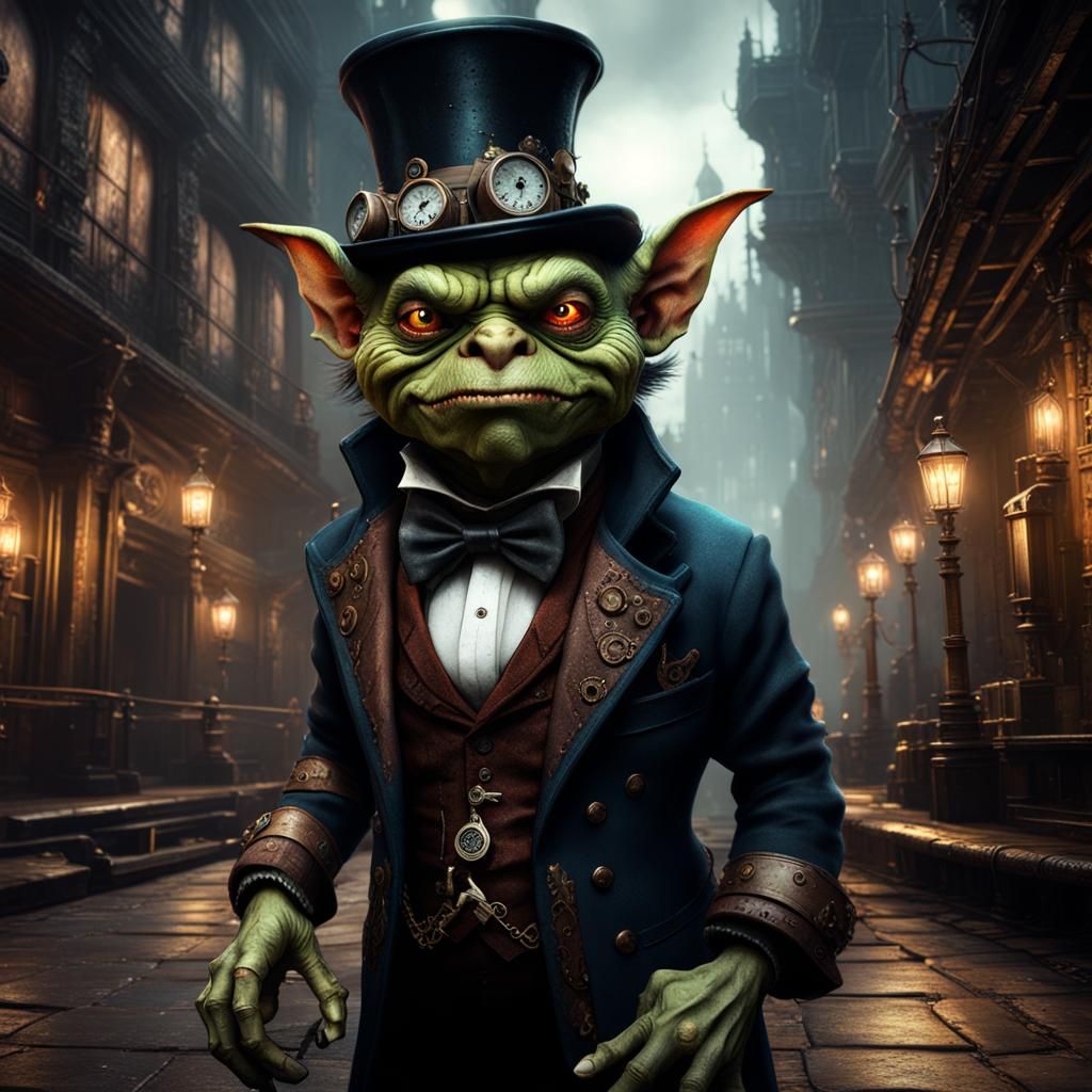 Steampunk Goblin in Dark Underground City