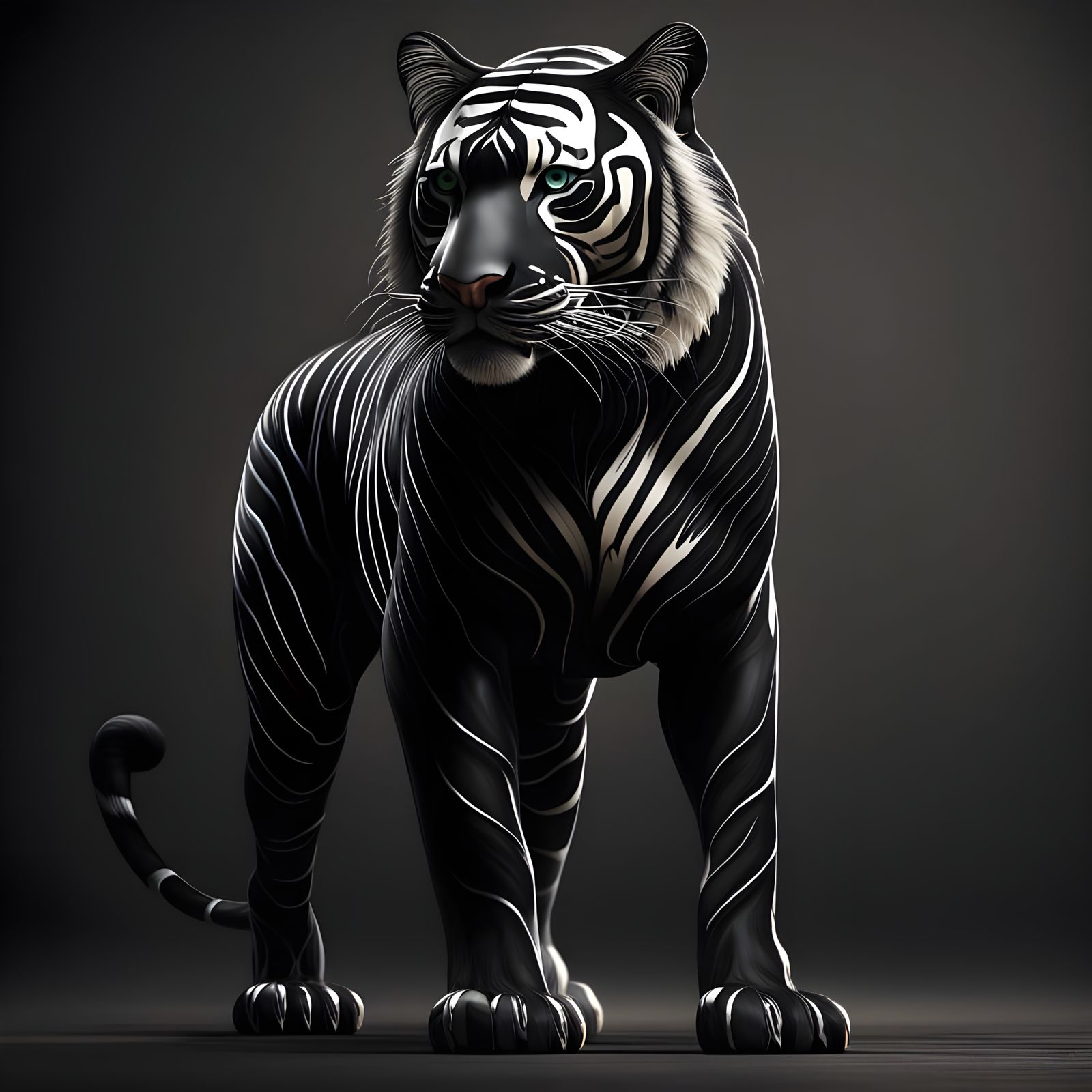 Hyperrealistic Black Tiger in Carbon Fiber Suit