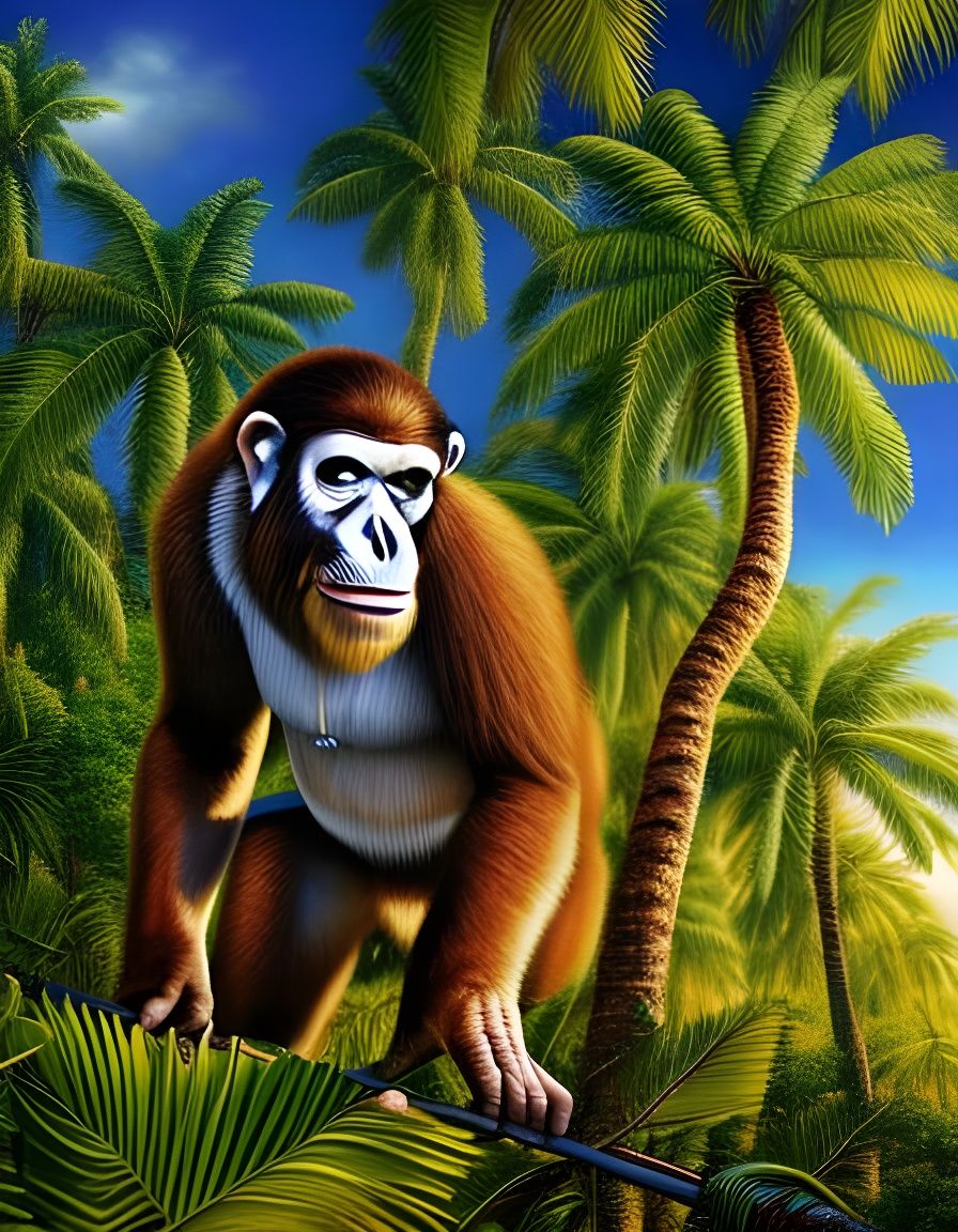 ape hunting with a spear