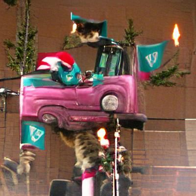 Cat in Santa Hat Crashes Truck
