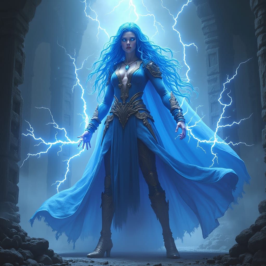 Storm Mage Tyranna in Electric Dungeon, Digital Art