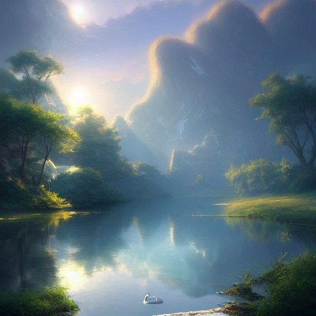 Serene Lake Scene with Elegant White Swans