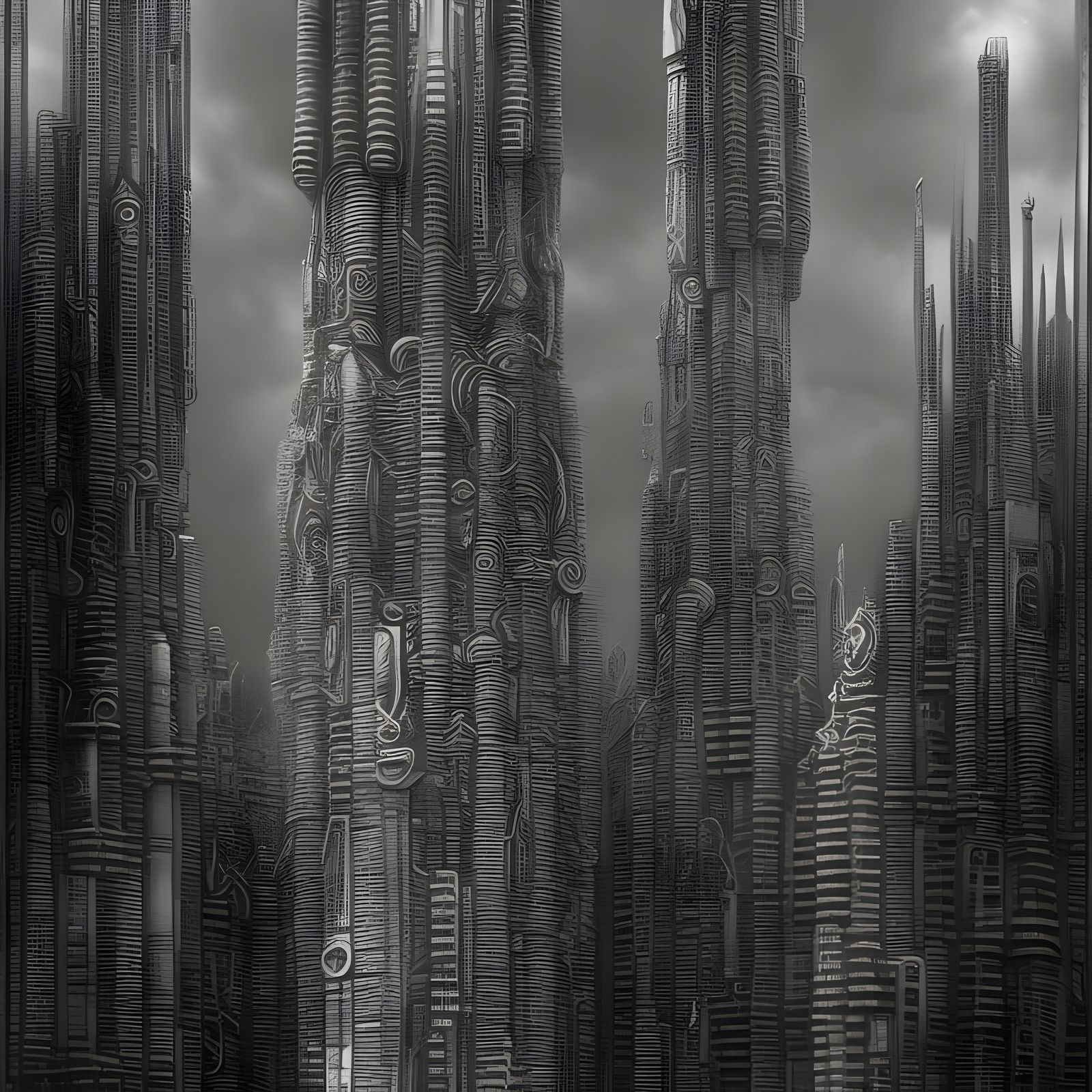 High-Contrast Skyscraper Monolith in Surrealist Style