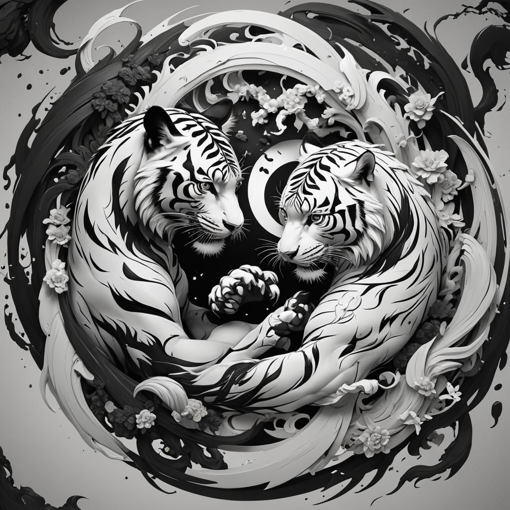 Yin Yang Tigers in Anime Art Style