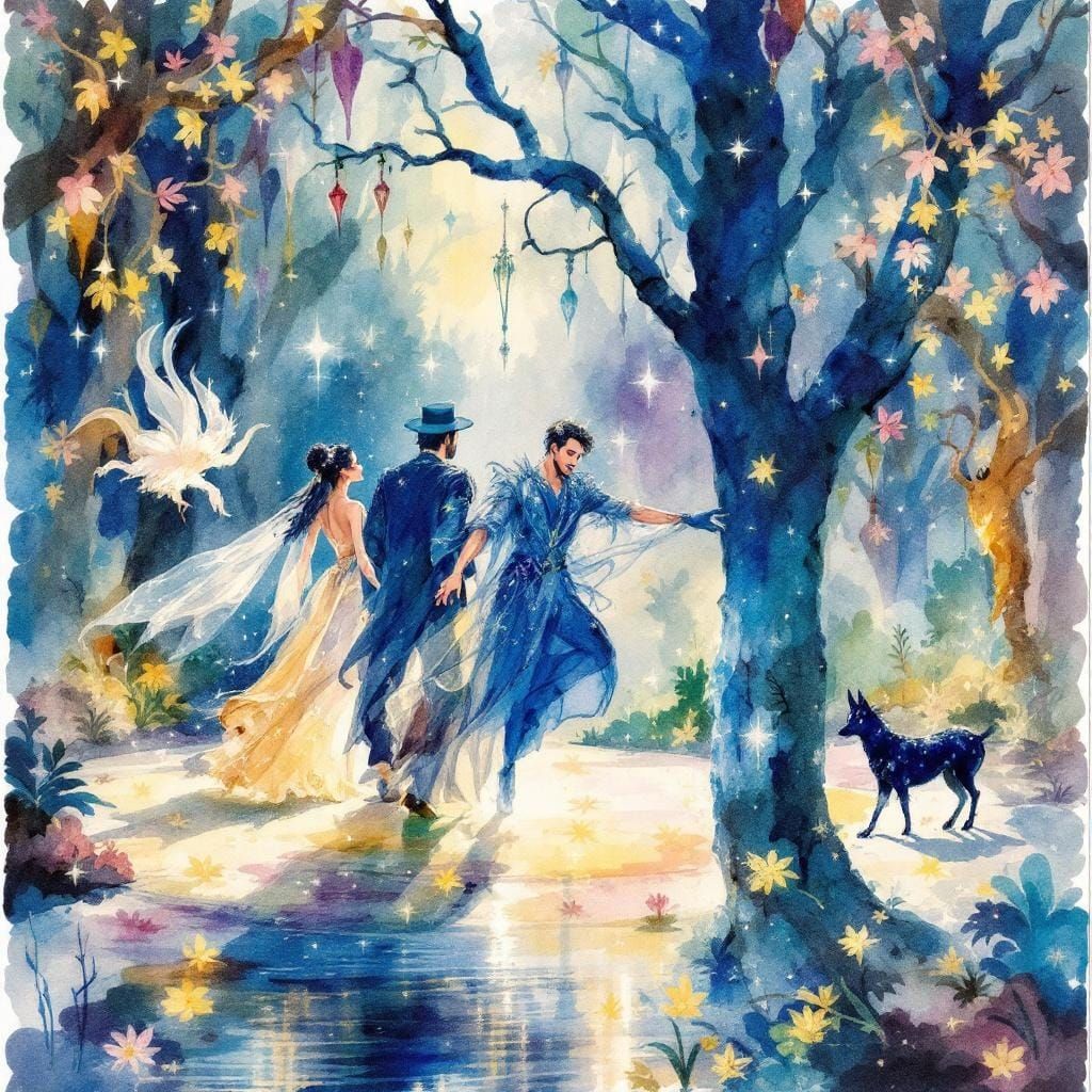 Enchanted Stage Act in Watercolor and Alcohol Ink Style