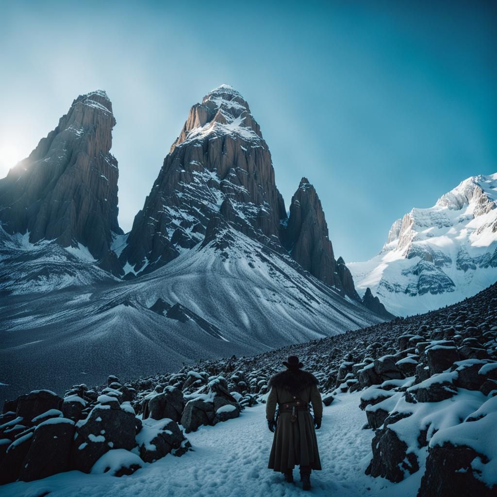 Cowboy in Winter Landscape: Cinematic Film Still