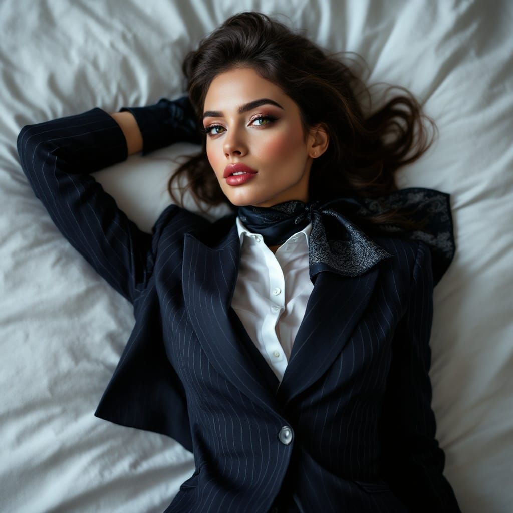 Refined Businesswoman in Dark Blue Pinstripe Blazer
