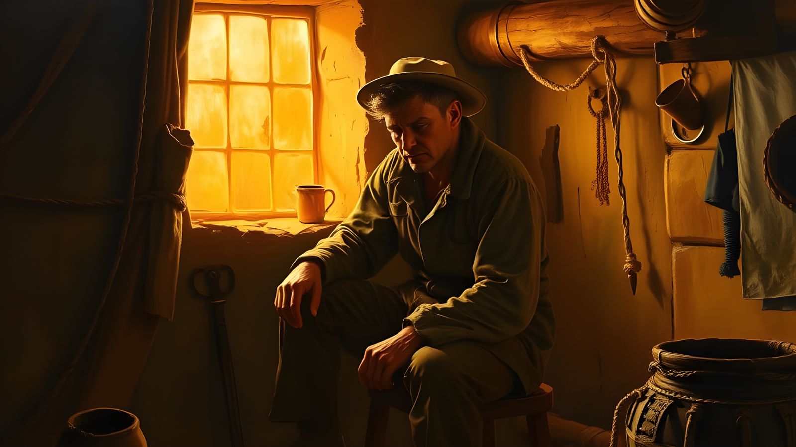 Cozy Miners' Cottage in Warm Rembrandt Lighting