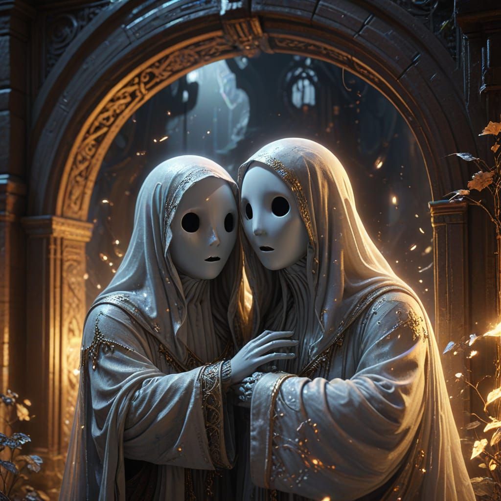 Surreal Ghostly Embrace in Ethereal Portal