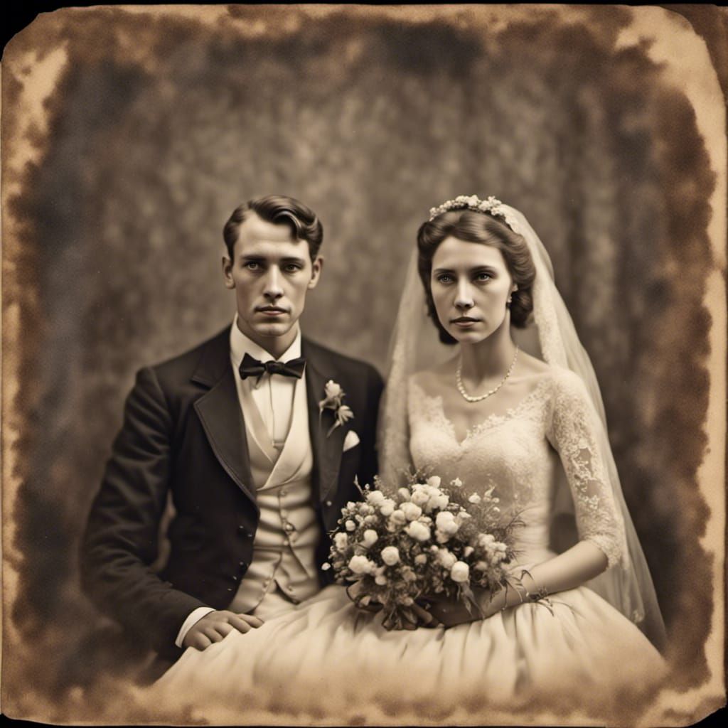 1920s Wedding Photo of Young Couple in Sepia Tones
