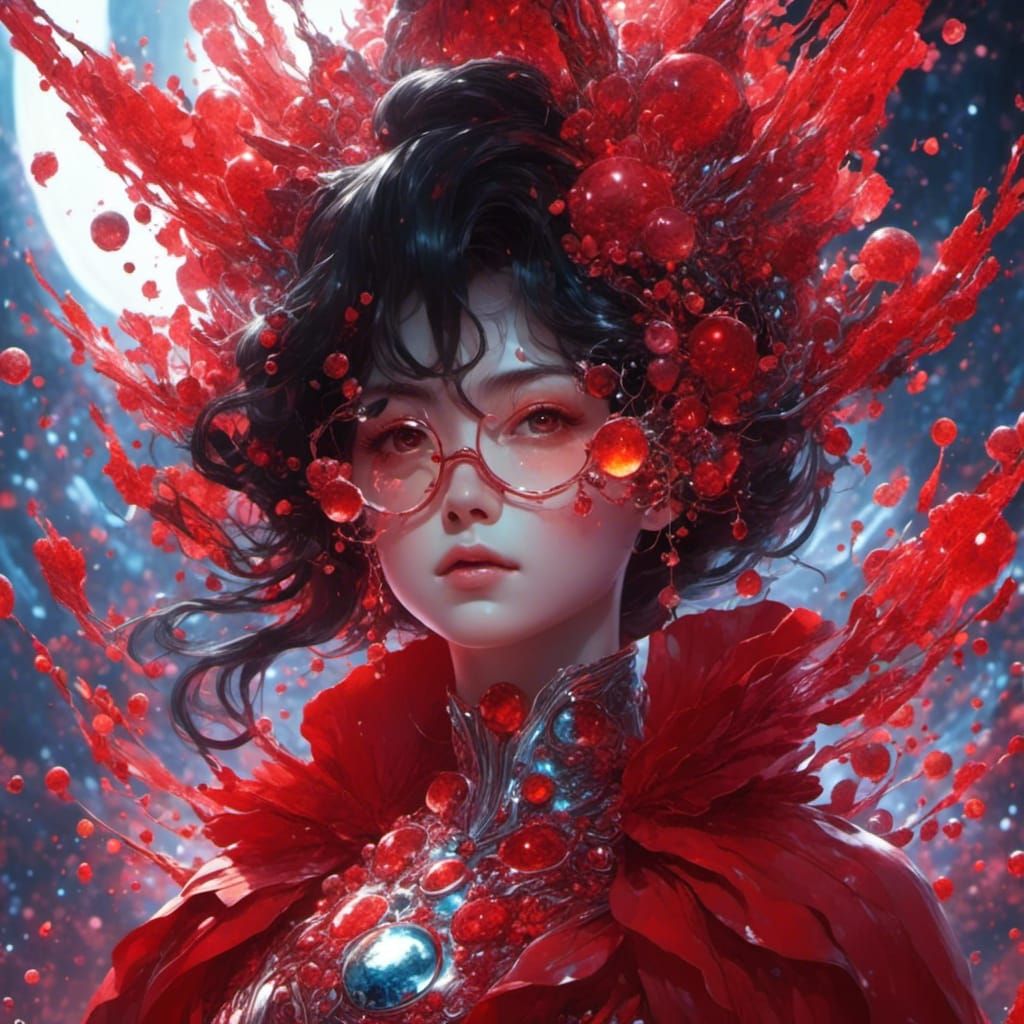 Veiled Woman with Red Dress and Hairpin