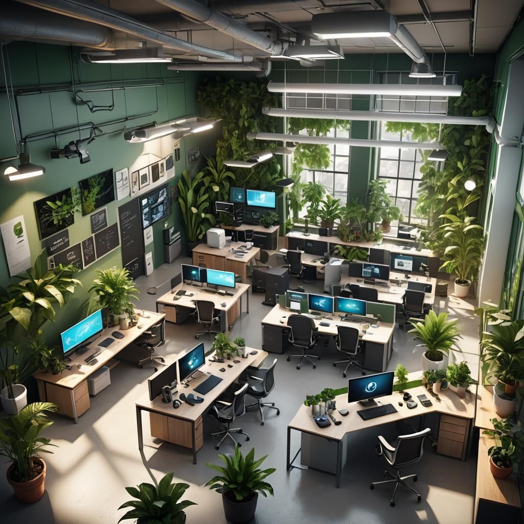 Futuristic High-Tech Workspace with AR and Greenery