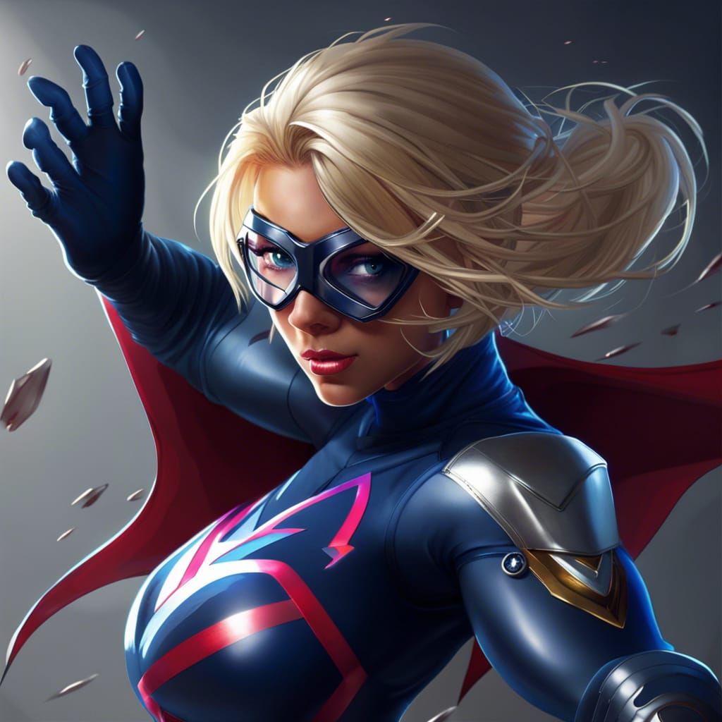 Blonde Superheroine with Glowing Eyes in Hyperrealistic Styl...
